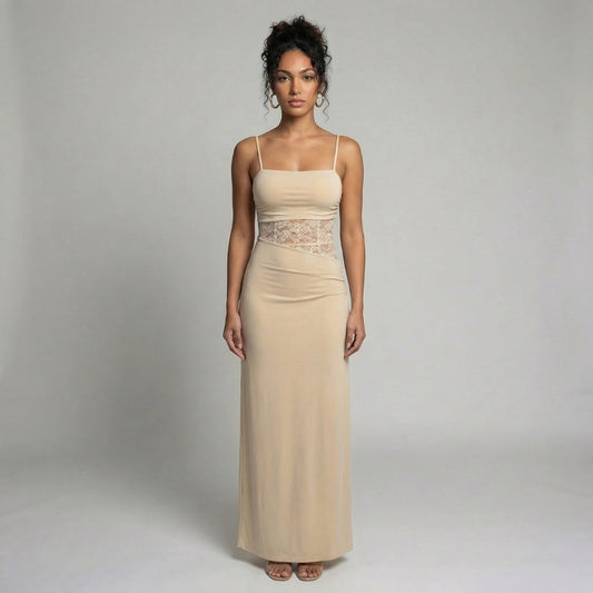 Élise | Women’s Lace Bodice Maxi Dress with Tie Straps