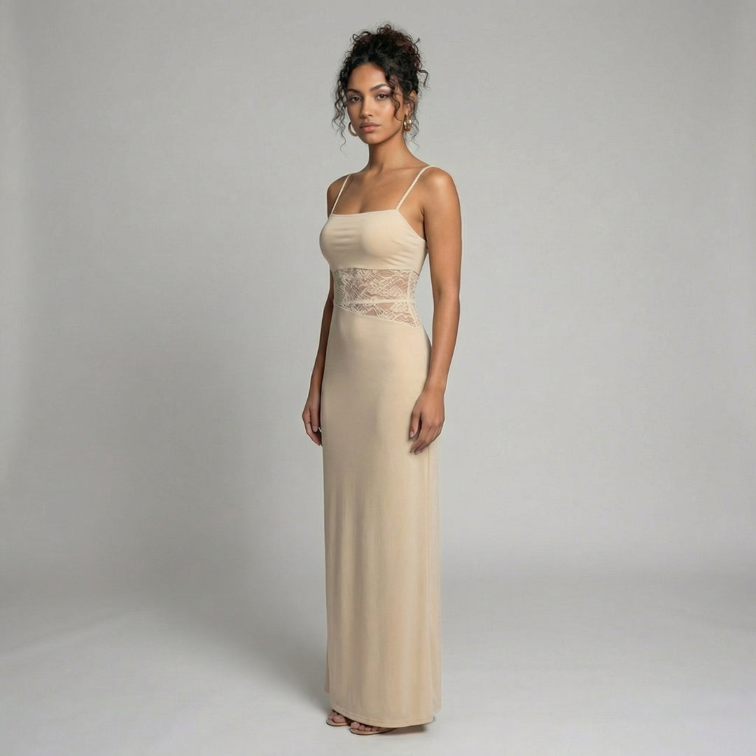 Élise | Women’s Lace Bodice Maxi Dress with Tie Straps