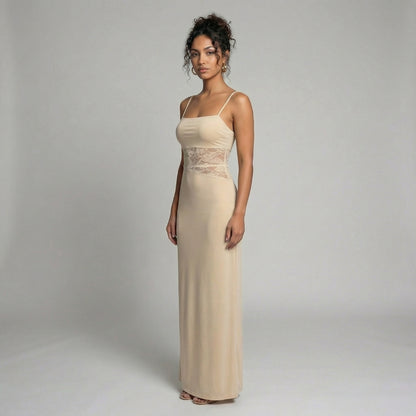 Élise | Women’s Lace Bodice Maxi Dress with Tie Straps