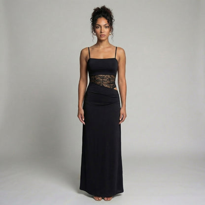 Élise | Women’s Lace Bodice Maxi Dress with Tie Straps