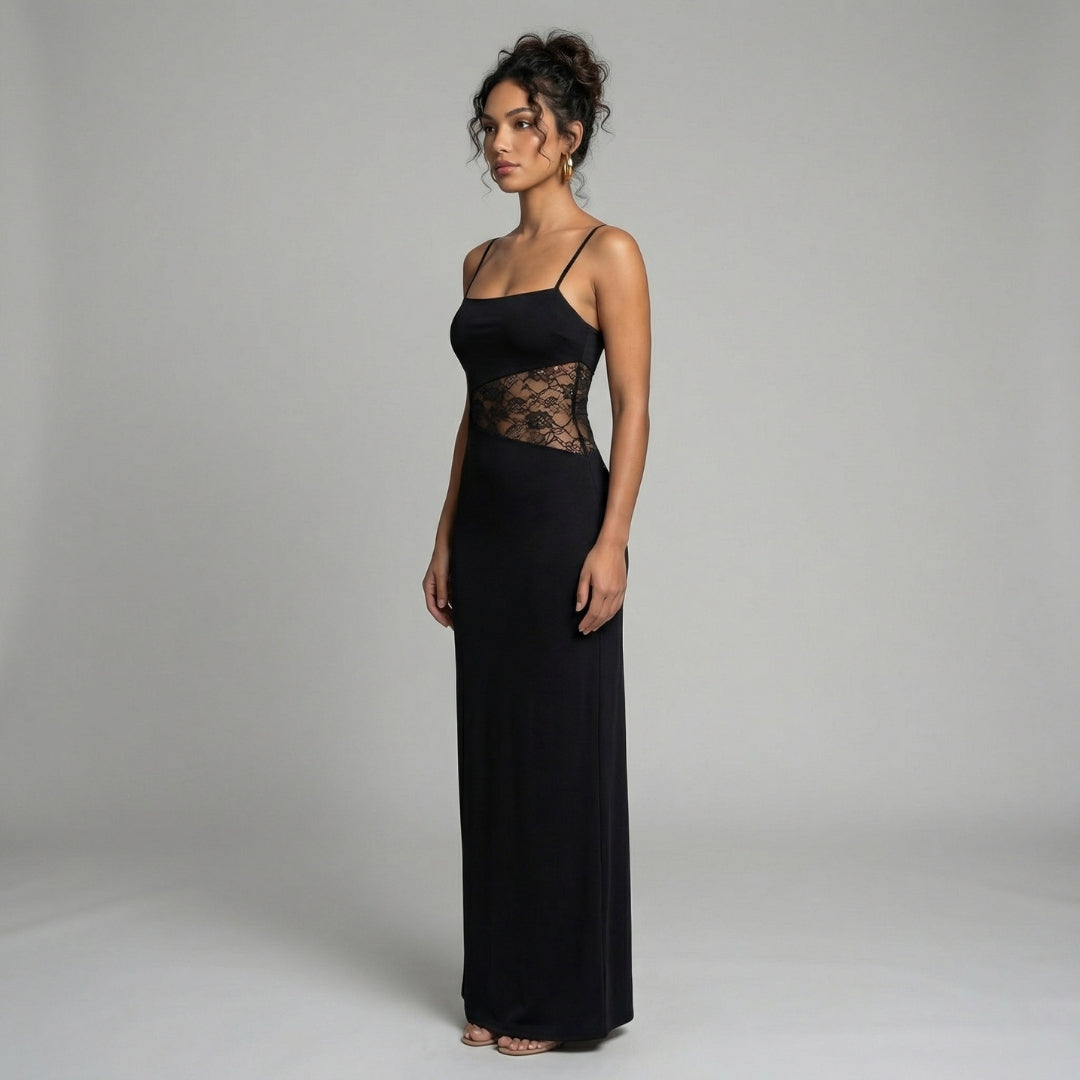 Élise | Women’s Lace Bodice Maxi Dress with Tie Straps