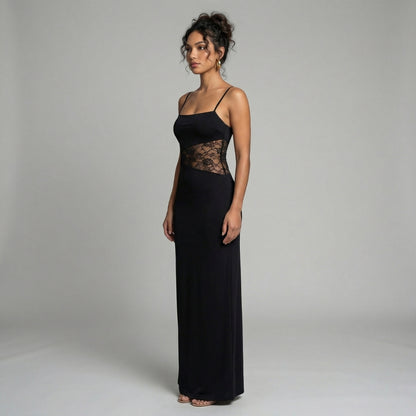 Élise | Women’s Lace Bodice Maxi Dress with Tie Straps