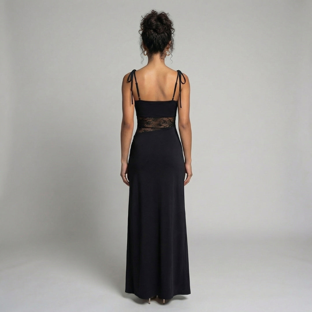 Élise | Women’s Lace Bodice Maxi Dress with Tie Straps
