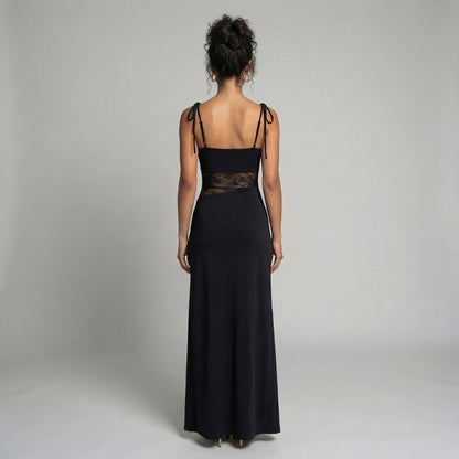 Élise | Women’s Lace Bodice Maxi Dress with Tie Straps