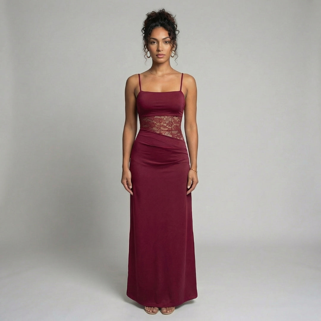 Élise | Women’s Lace Bodice Maxi Dress with Tie Straps