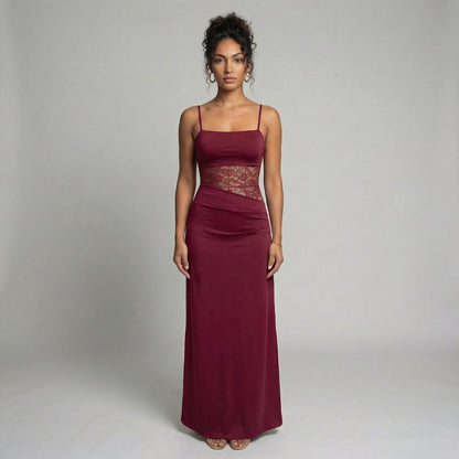 Élise | Women’s Lace Bodice Maxi Dress with Tie Straps