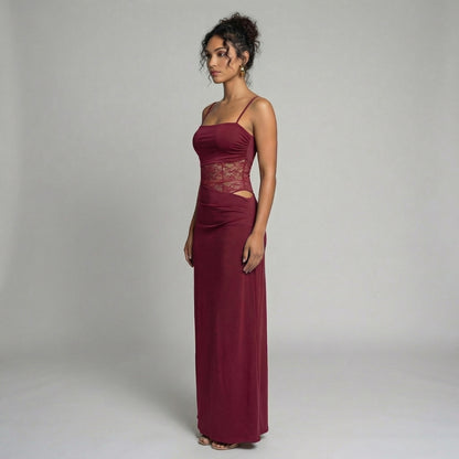 Élise | Women’s Lace Bodice Maxi Dress with Tie Straps