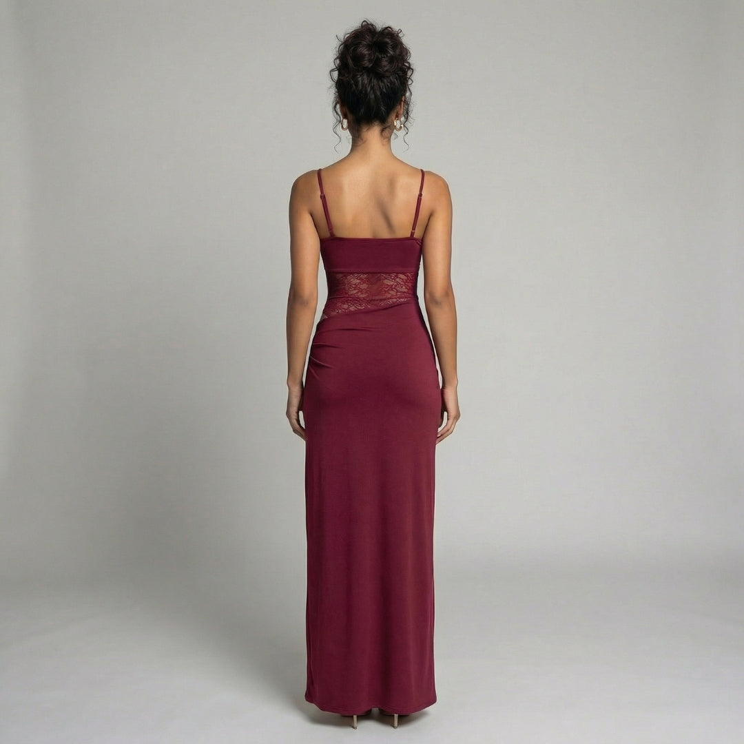 Élise | Women’s Lace Bodice Maxi Dress with Tie Straps