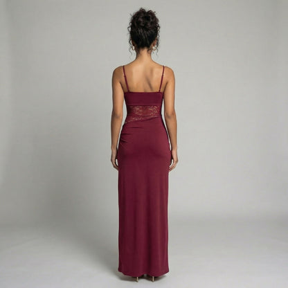 Élise | Women’s Lace Bodice Maxi Dress with Tie Straps