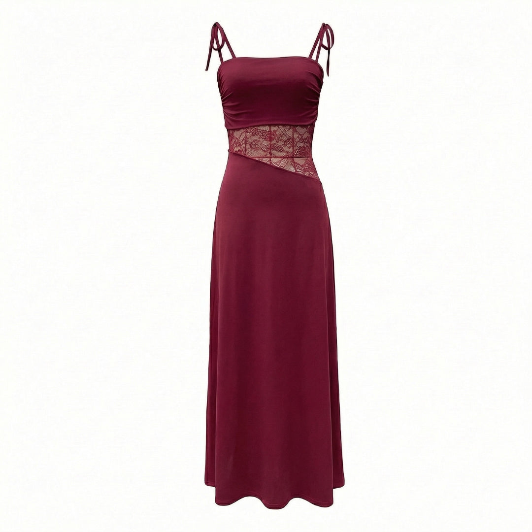 Élise | Women’s Lace Bodice Maxi Dress with Tie Straps