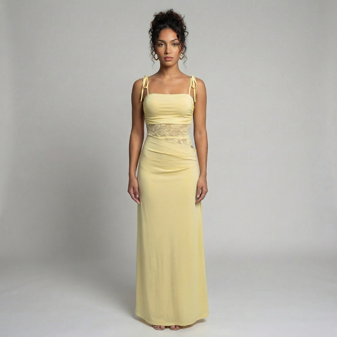 Élise | Women’s Lace Bodice Maxi Dress with Tie Straps
