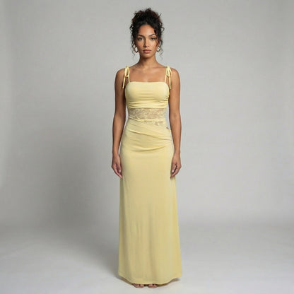 Élise | Women’s Lace Bodice Maxi Dress with Tie Straps