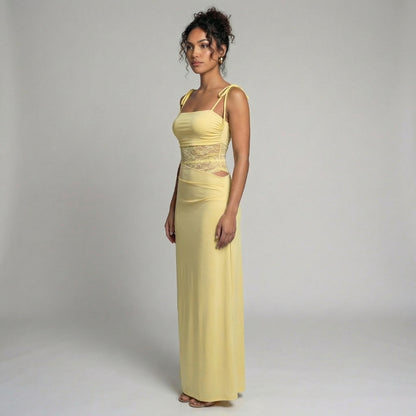 Élise | Women’s Lace Bodice Maxi Dress with Tie Straps
