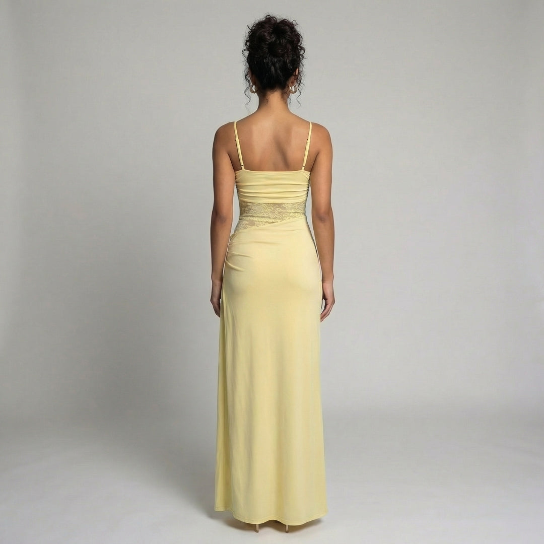 Élise | Women’s Lace Bodice Maxi Dress with Tie Straps