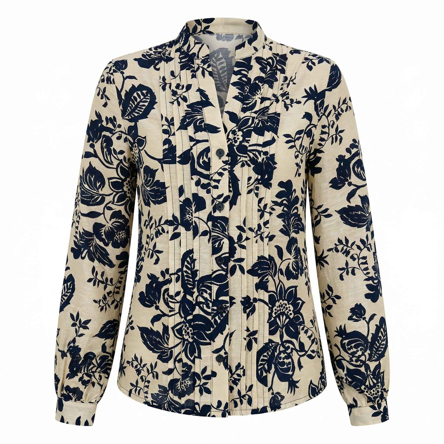 Élodie | Women’s Long-Sleeve Floral V-Neck Blouse Lantern-Sleeve