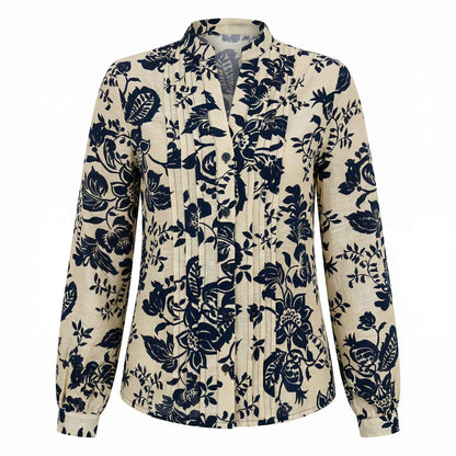 Élodie | Women’s Long-Sleeve Floral V-Neck Blouse Lantern-Sleeve