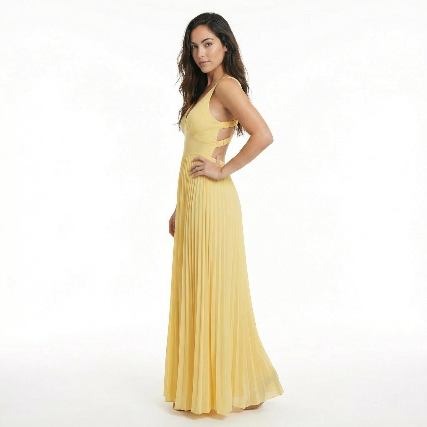 Élodie | Women’s Satin Sleeveless Pleated Maxi Dress