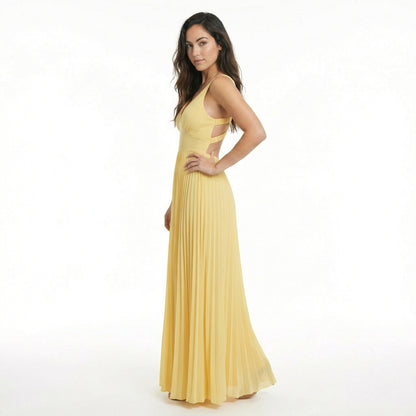 Élodie | Women’s Satin Sleeveless Pleated Maxi Dress
