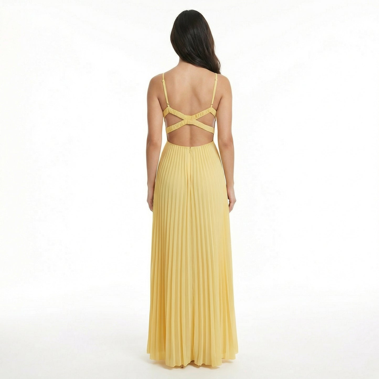 Élodie | Women’s Satin Sleeveless Pleated Maxi Dress