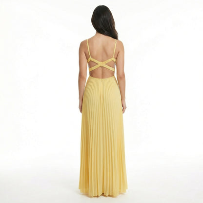Élodie | Women’s Satin Sleeveless Pleated Maxi Dress
