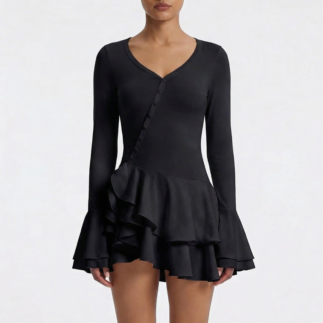 Élodine | Women’s Stretch V-Neck Mini Dress with Buttons