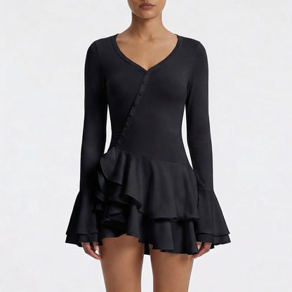 Élodine | Women’s Stretch V-Neck Mini Dress with Buttons