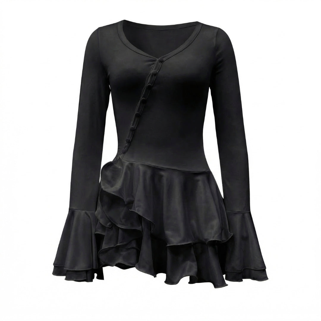 Élodine | Women’s Stretch V-Neck Mini Dress with Buttons