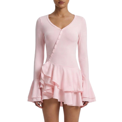 Élodine | Women’s Stretch V-Neck Mini Dress with Buttons