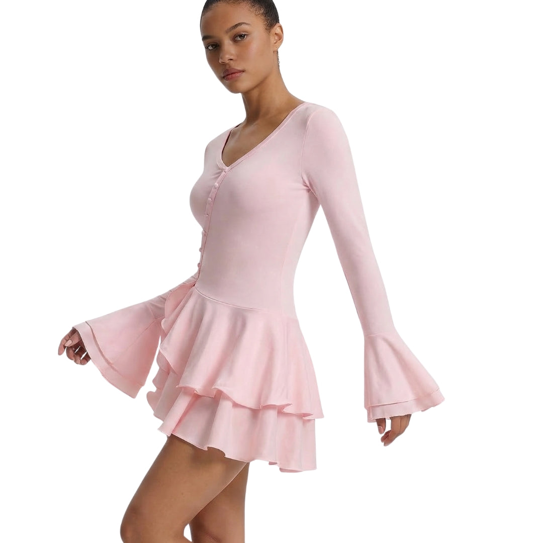 Élodine | Women’s Stretch V-Neck Mini Dress with Buttons