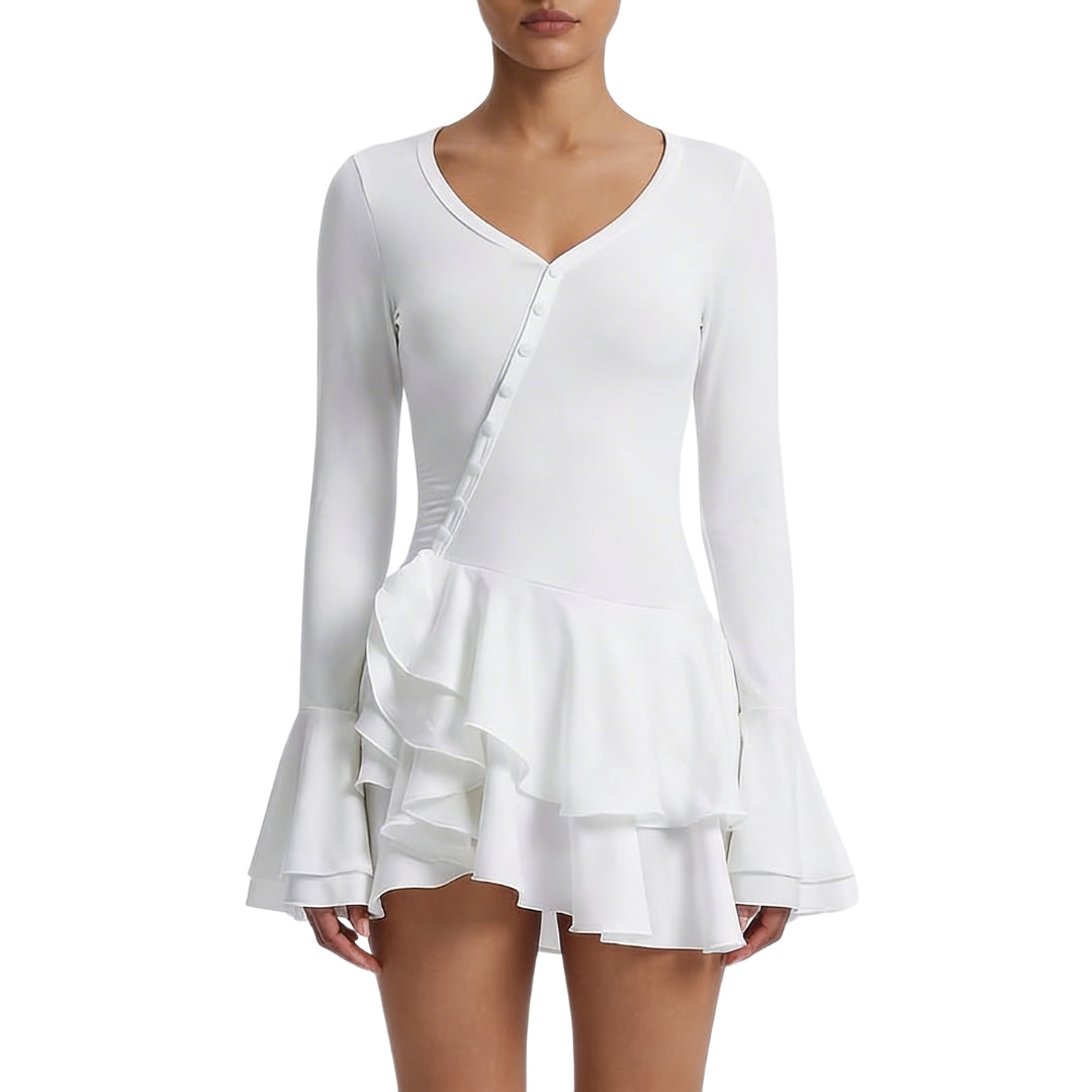 Élodine | Women’s Stretch V-Neck Mini Dress with Buttons