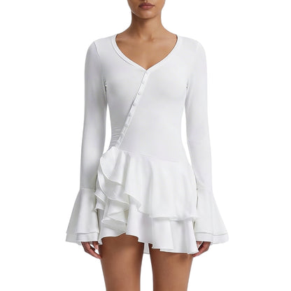 Élodine | Women’s Stretch V-Neck Mini Dress with Buttons