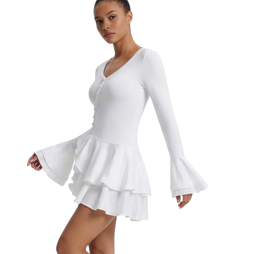 Élodine | Women’s Stretch V-Neck Mini Dress with Buttons