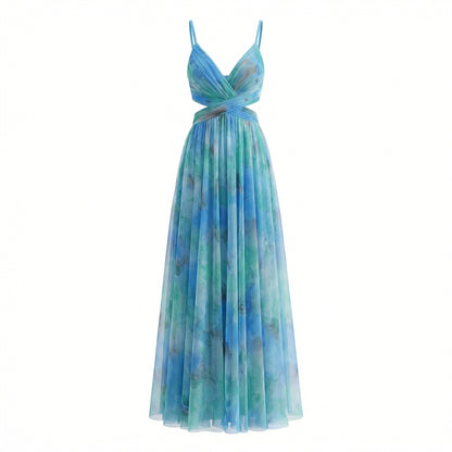 Émeline | Women’s Polyester Floral Maxi Dress V-Neck Tie-Back