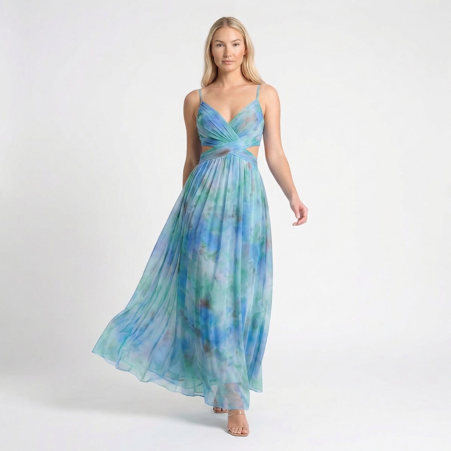 Émeline | Women’s Polyester Floral Maxi Dress V-Neck Tie-Back