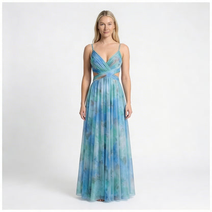 Émeline | Women’s Polyester Floral Maxi Dress V-Neck Tie-Back