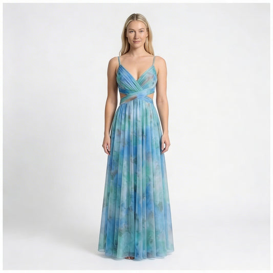 Émeline | Women’s Polyester Floral Maxi Dress V-Neck Tie-Back