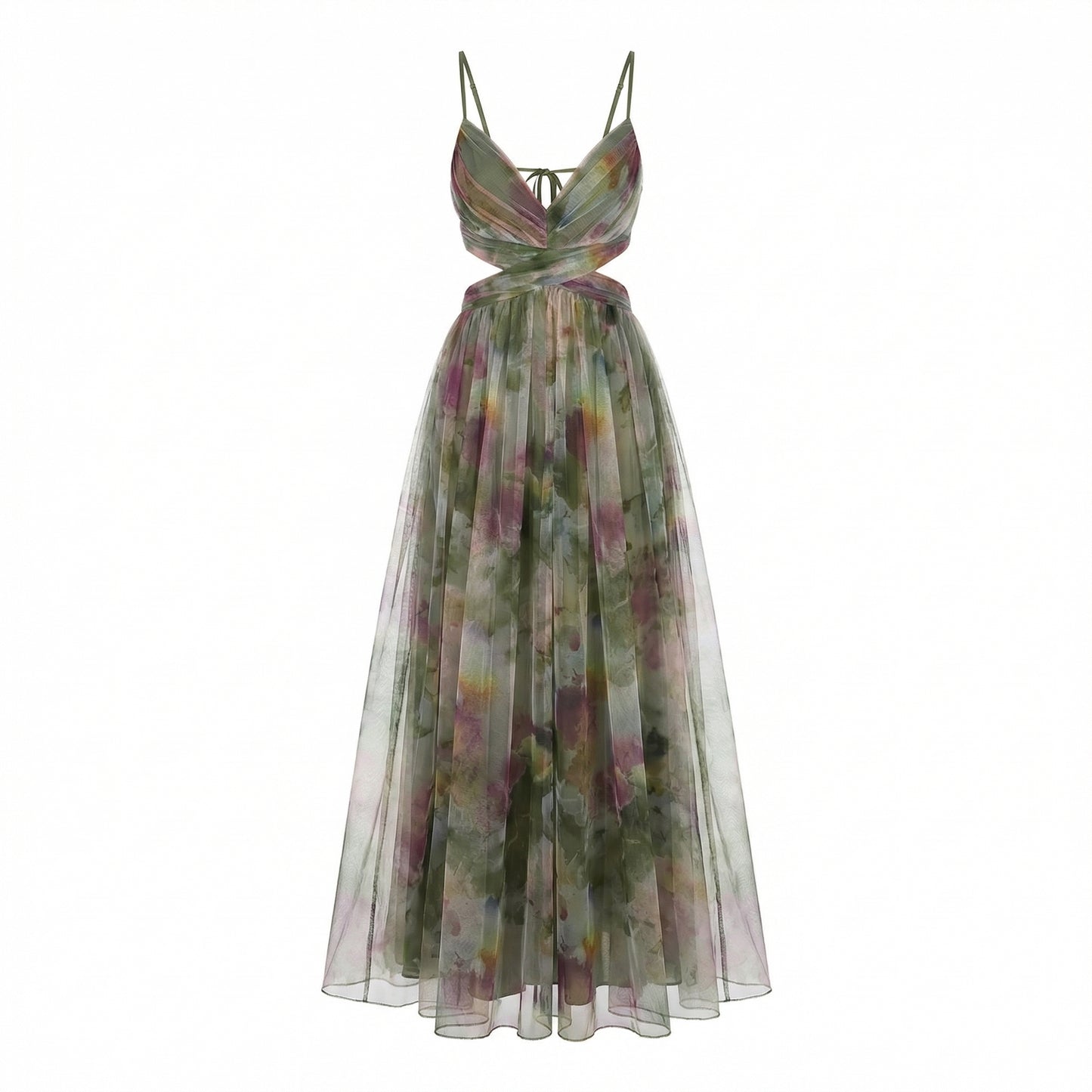 Émeline | Women’s Polyester Floral Maxi Dress V-Neck Tie-Back