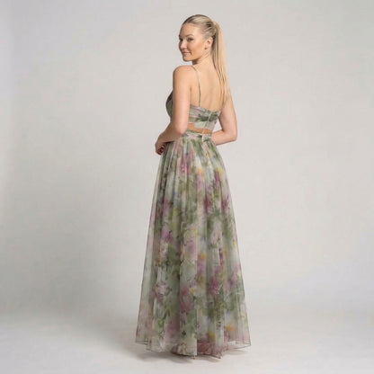 Émeline | Women’s Polyester Floral Maxi Dress V-Neck Tie-Back
