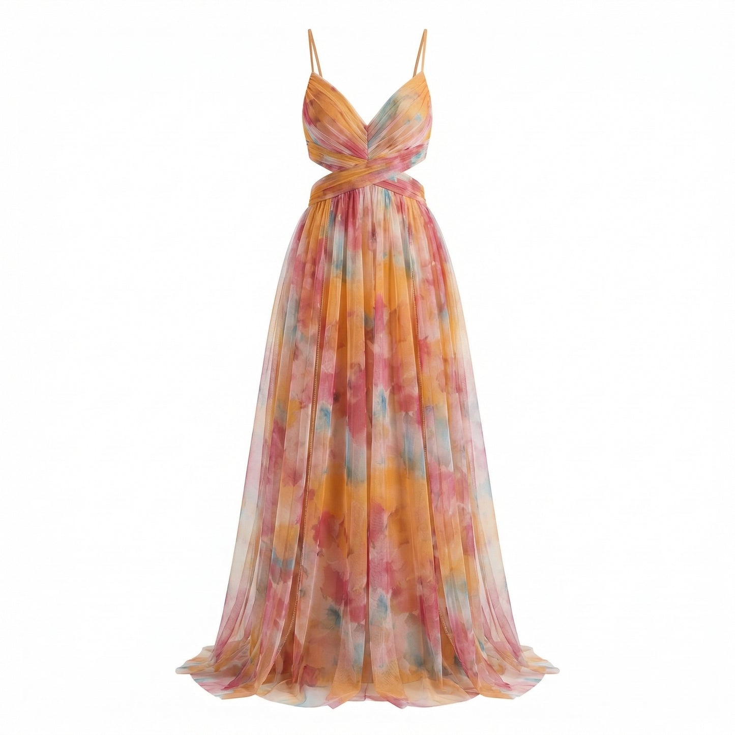 Émeline | Women’s Polyester Floral Maxi Dress V-Neck Tie-Back