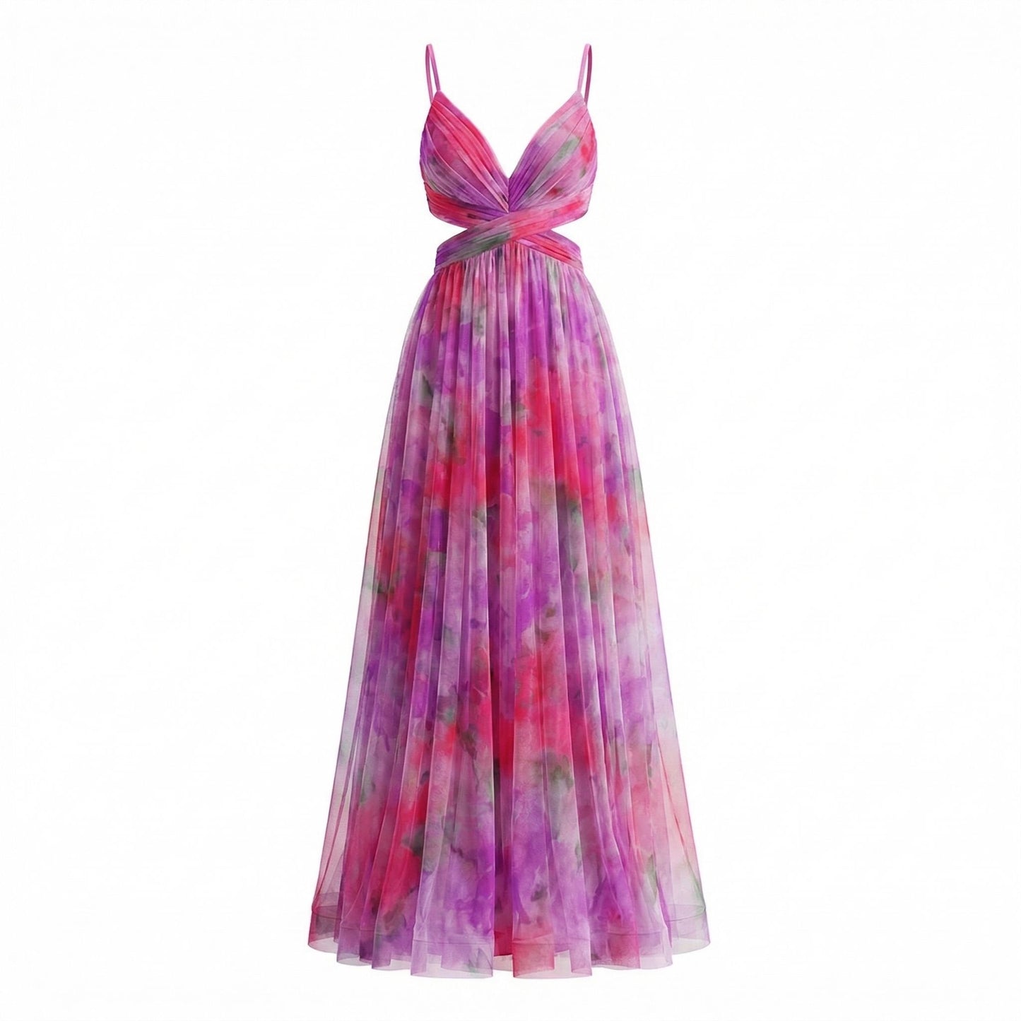 Émeline | Women’s Polyester Floral Maxi Dress V-Neck Tie-Back