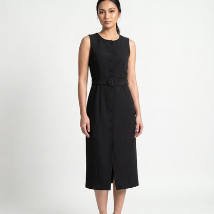 Émilie Women’s Sleeveless Belted Button Midi Dress
