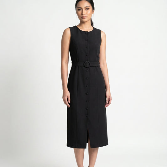 Émilie Women’s Sleeveless Belted Button Midi Dress