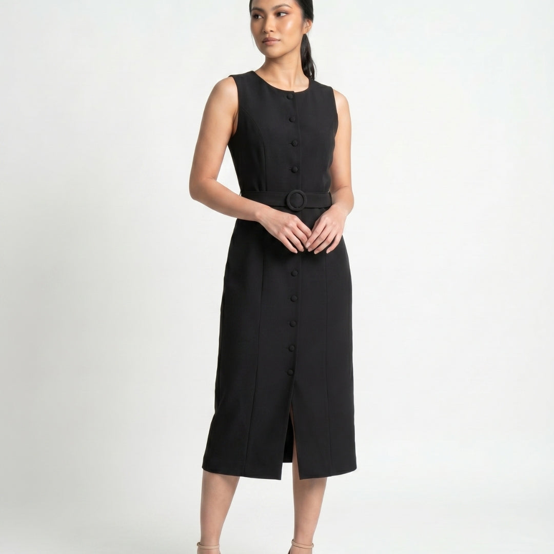 Émilie Women’s Sleeveless Belted Button Midi Dress