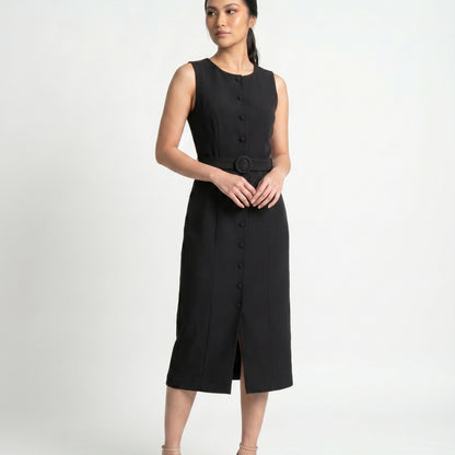 Émilie Women’s Sleeveless Belted Button Midi Dress