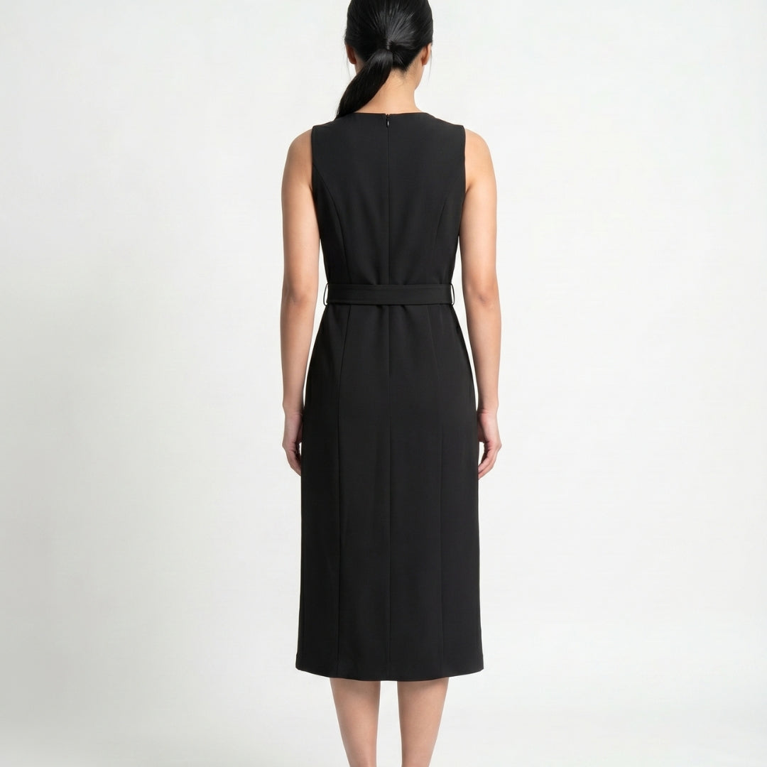 Émilie Women’s Sleeveless Belted Button Midi Dress