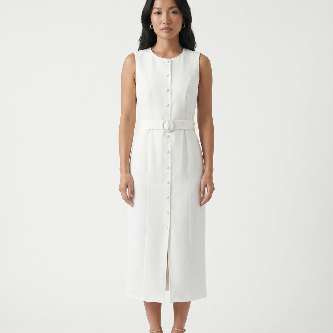 Émilie Women’s Sleeveless Belted Button Midi Dress