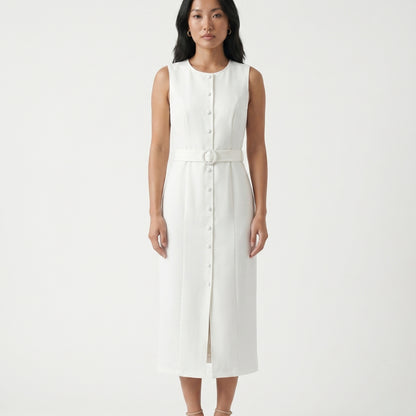 Émilie Women’s Sleeveless Belted Button Midi Dress