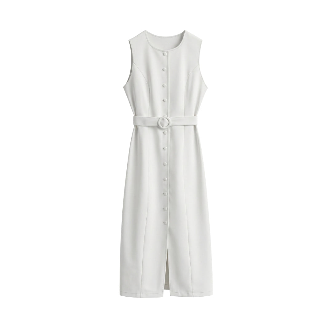 Émilie Women’s Sleeveless Belted Button Midi Dress