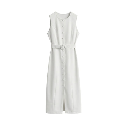 Émilie Women’s Sleeveless Belted Button Midi Dress