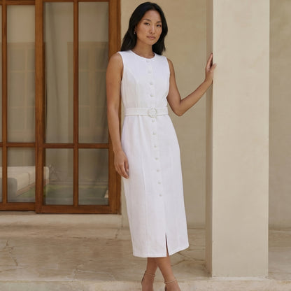 Émilie Women’s Sleeveless Belted Button Midi Dress